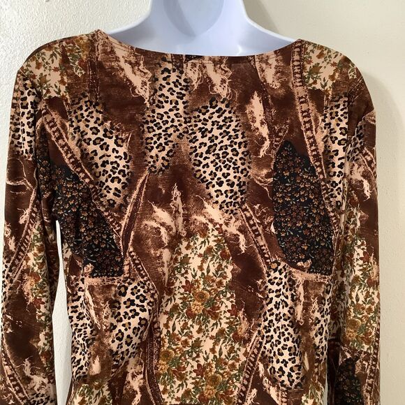 Vintage Y2K 2000s Animal Print Patchwork Artsy Festival Fairy Boho Blouse M - Picture 5 of 8